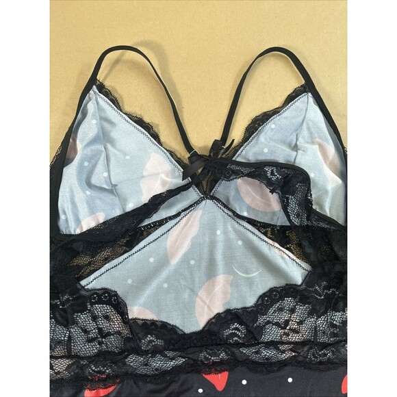 Women’s Red And Black Lips Lingerie Chemise Lace Cut Out Size Large Dress - Picture 7 of 8
